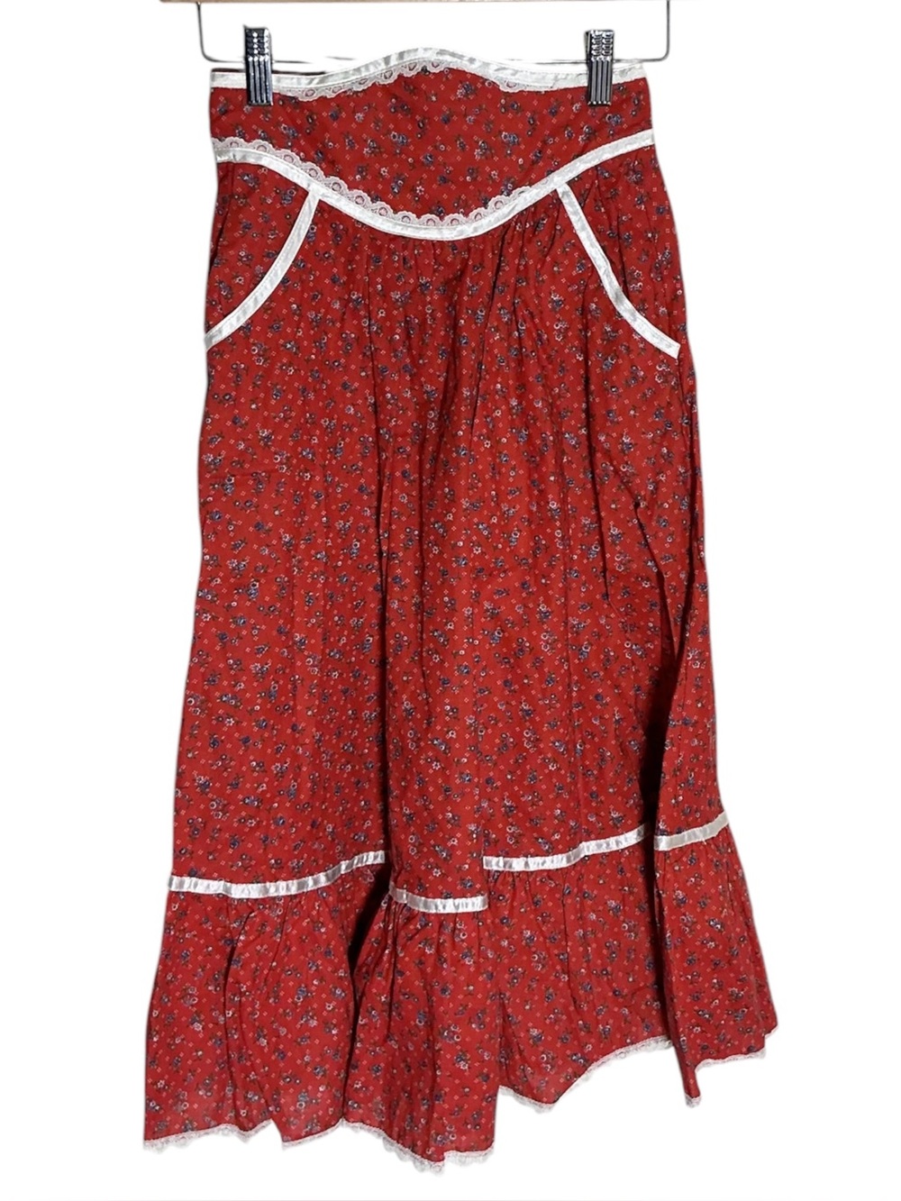 Gunne Sax Prairie Floral Maxi Skirt XXS Size 5 Red